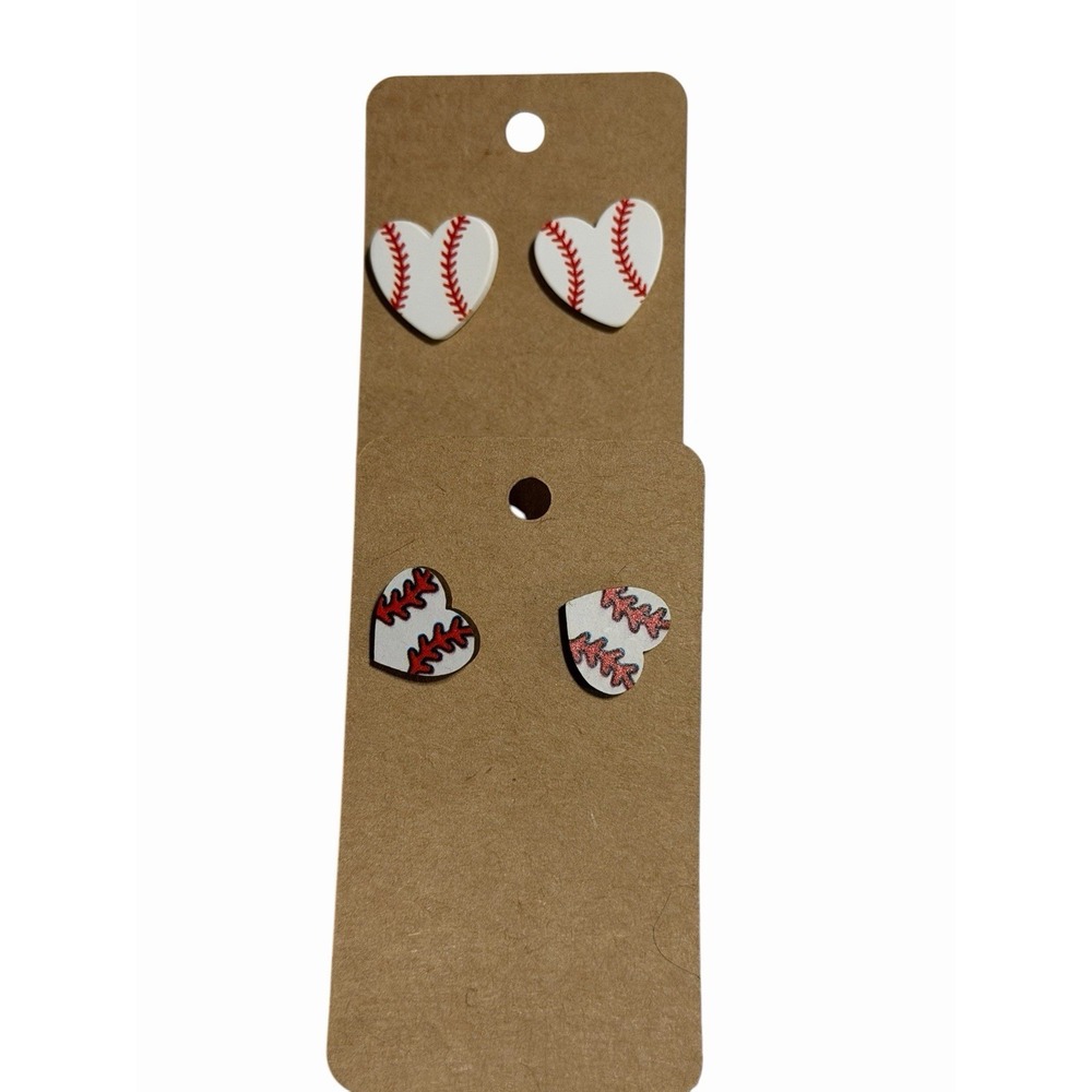 New Novelty Fashion Earrings 2 pairs studs base ball hearts